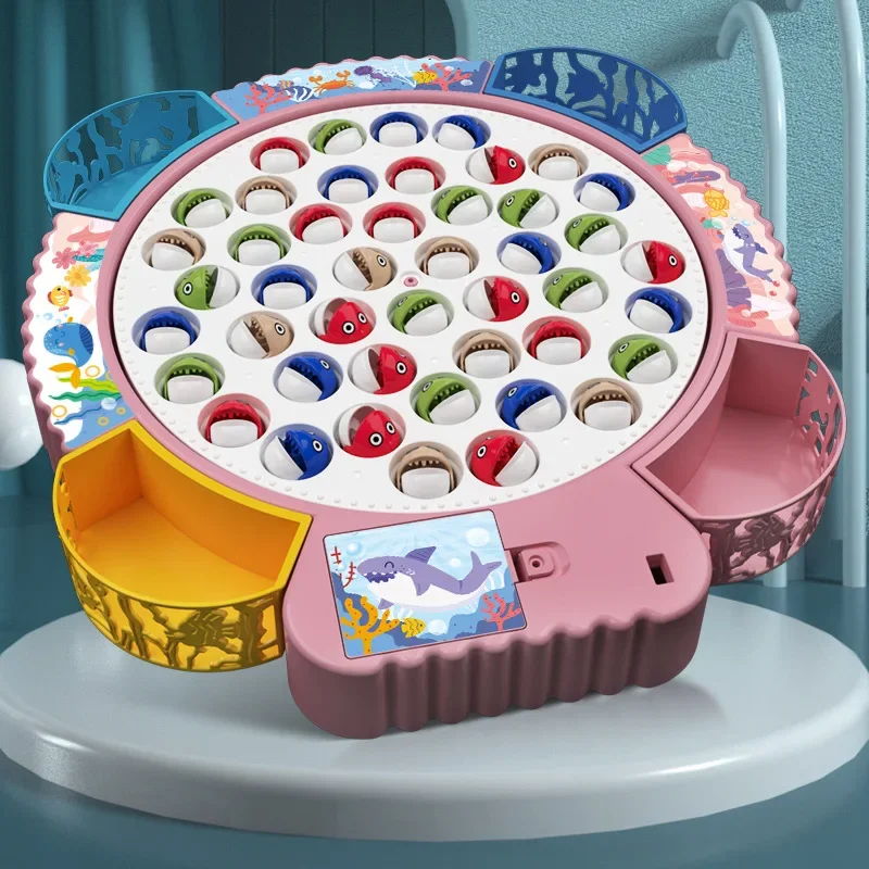 Kids Electric Fishing Toys for Kids Sport Puzzle Educational Music Rotating Fish Plate Toys Boys Girls Games for Children Gifts