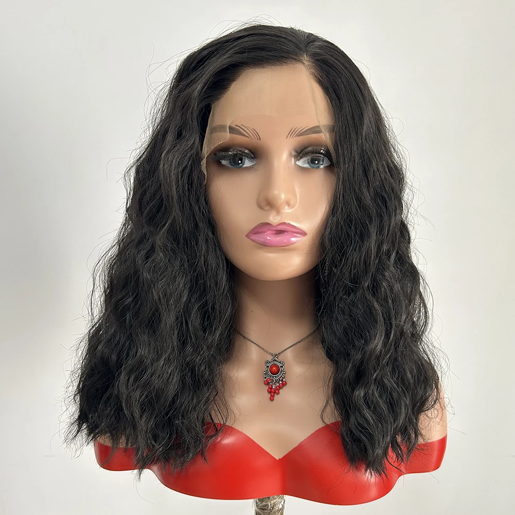 

FANXITION Synthetic Lace Wig Short Wavy Lace Frontal Bob Wigs For Women Cosplay Black Wig 150% Density Synthetic Synthetic Wig