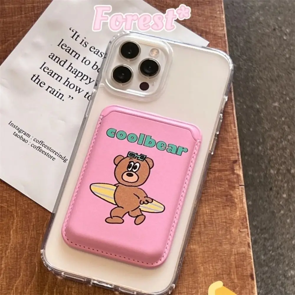 Magnetic Card Holder Cute Wallet Leather Magnetic Case Stylish Accessories Cartoon Bear Slot Phone Case