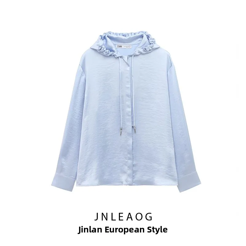 JNLEAOG Women's Faionable Silk Satin irt Spring New Sle Long Sve Loose Fit Polyester Fiber Zipper Closure  Color