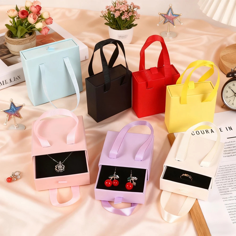 

1 шт. 8x8x3 см футляр для ювелирных изделий кольцо ожерелье браслет новый портативный выдвижной ящик бумажная шкатулка для драгоценностей с ручкой свадебная подарочная коробка