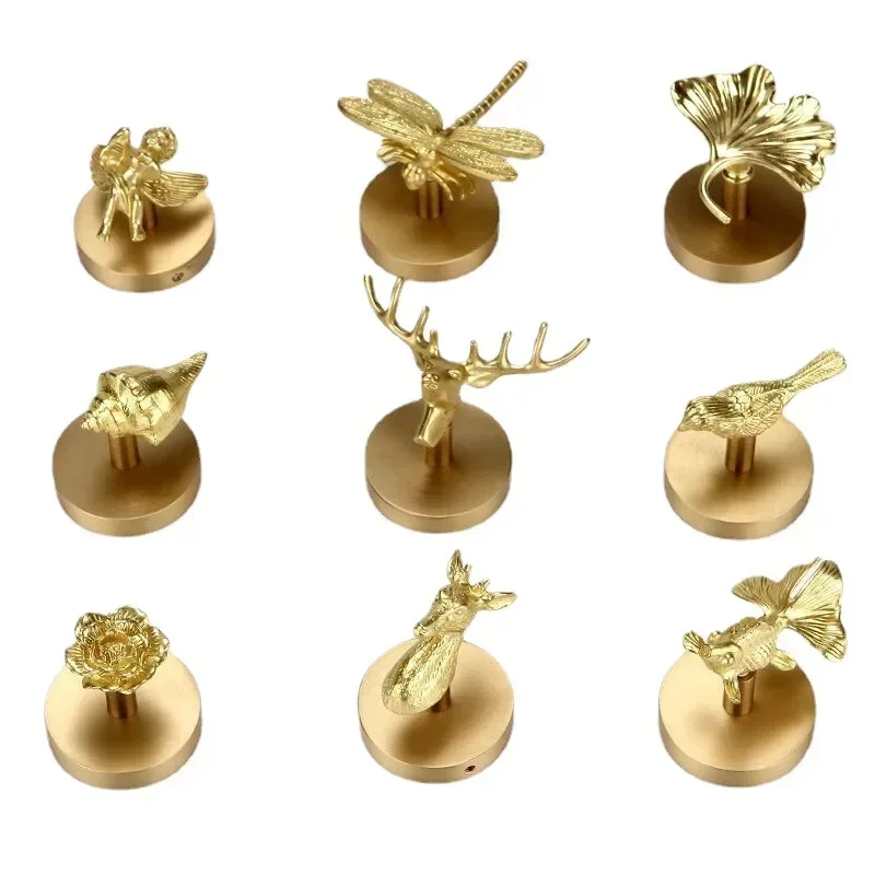 Brass Punch-free Key Hook Rack Holder Animal Plant Wall Hanging Decoration Coat Hat Storage Rack Bathroom Kitchen Pendant Hanger