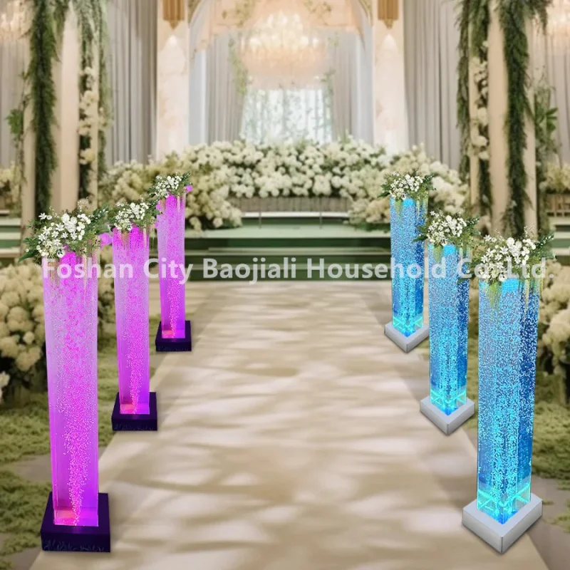 custom.Romantic Wedding Corridor Decorations Led Color Changing Dancing Fountain Bubble Flowers Column Lamp Light