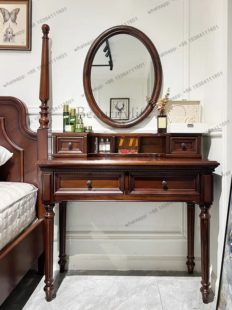 

FG40American neoclassical gold silk teak all solid wood dresser multi-functional storage makeup table mirror