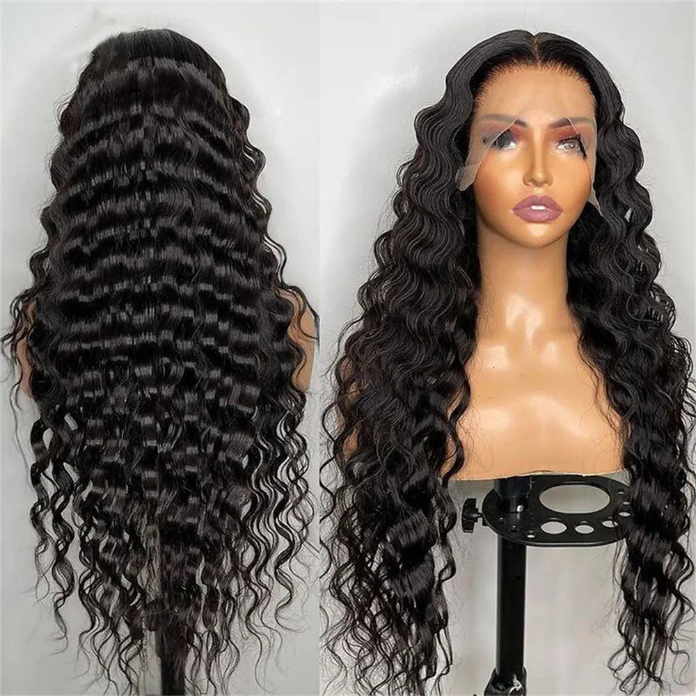 

Long 26Inch 180Density Natural Black Soft Kinky Curly Deep Lace Front Wigs For Women With Baby Hair Preplucked Glueless Daily