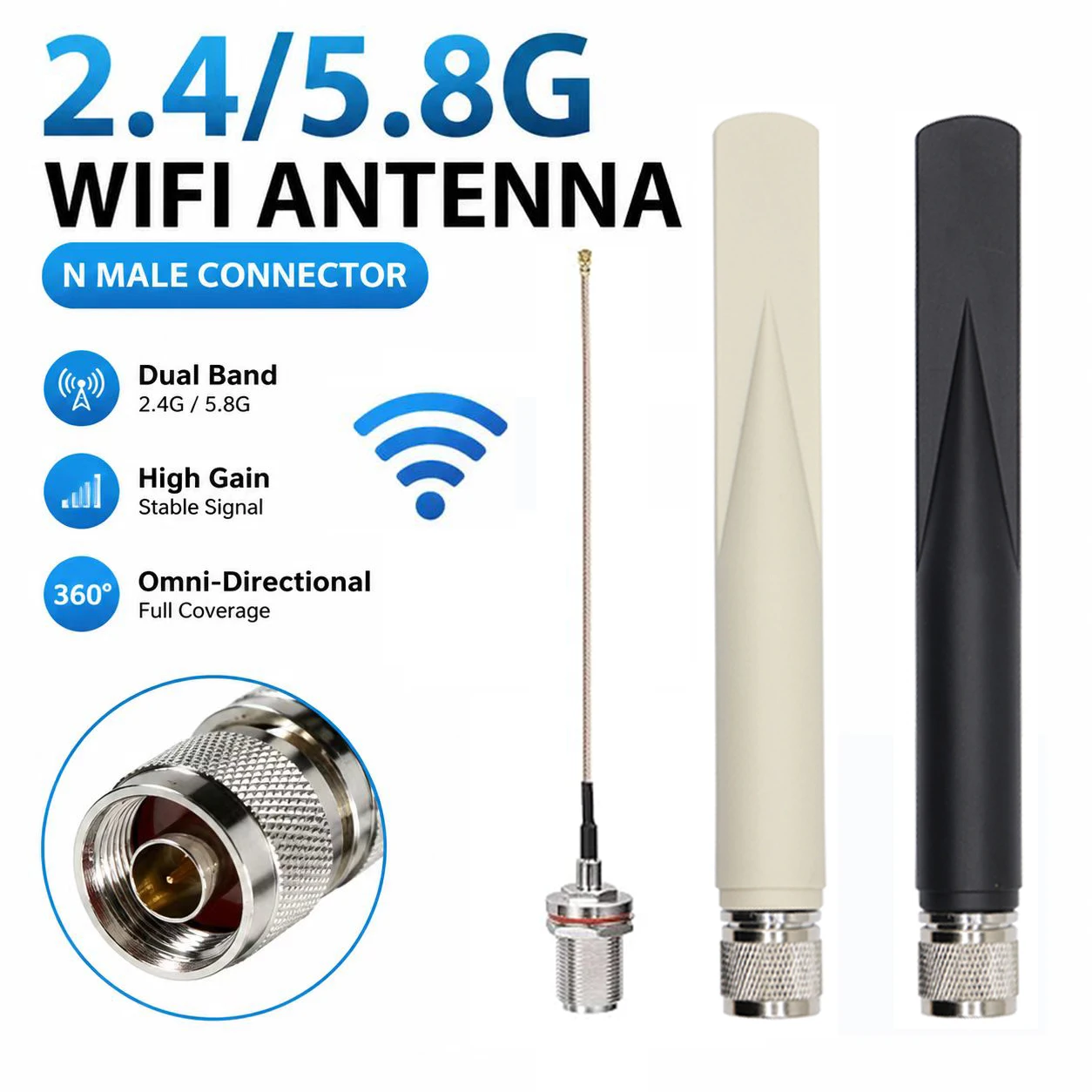 

2.4G 5.8G WIFI 2.4GHz 5GHz 5.8GHz Terminal Antenna waterproof antenna N Male Connector Omni high gain long range router antenna