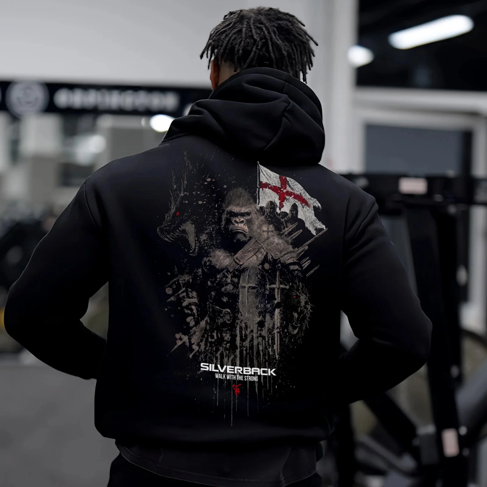 NEW Men Gym Hoodies Oversized Silverback Gorilla Print Pullover Sweatshirts Fitness Workout Tops Breathable Casual Streetwear