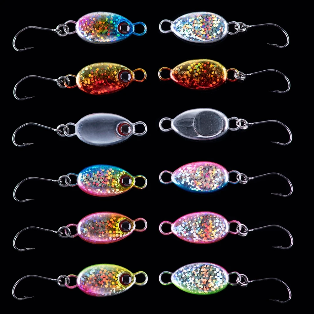 

Goture 2pcs Fishing Tackle Micro Jigs Lures 3.2g 5.3g Glitter Spoon Baits 3D Eyes Sharp Single Hook Fishing Tackle Accessories