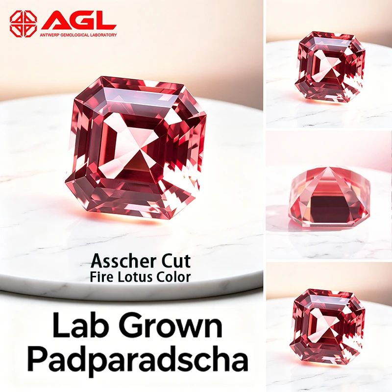 

Lab Grown Padparadscha Gemstone Asscher Cut Fire Lotus Color DIY Ring Necklace Earrings Main Materials AGL Certificate