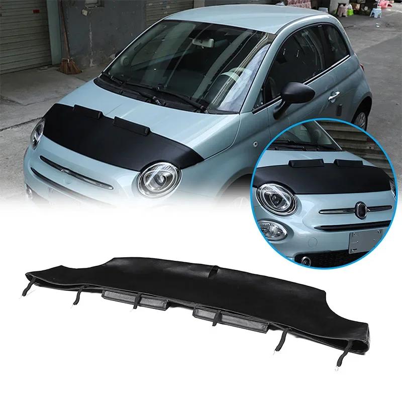 

For Fiat 500 2007-IN Car Hood Sand and Stone Deflector Protection Cover Leather Exterior Modification Decorative Accessories