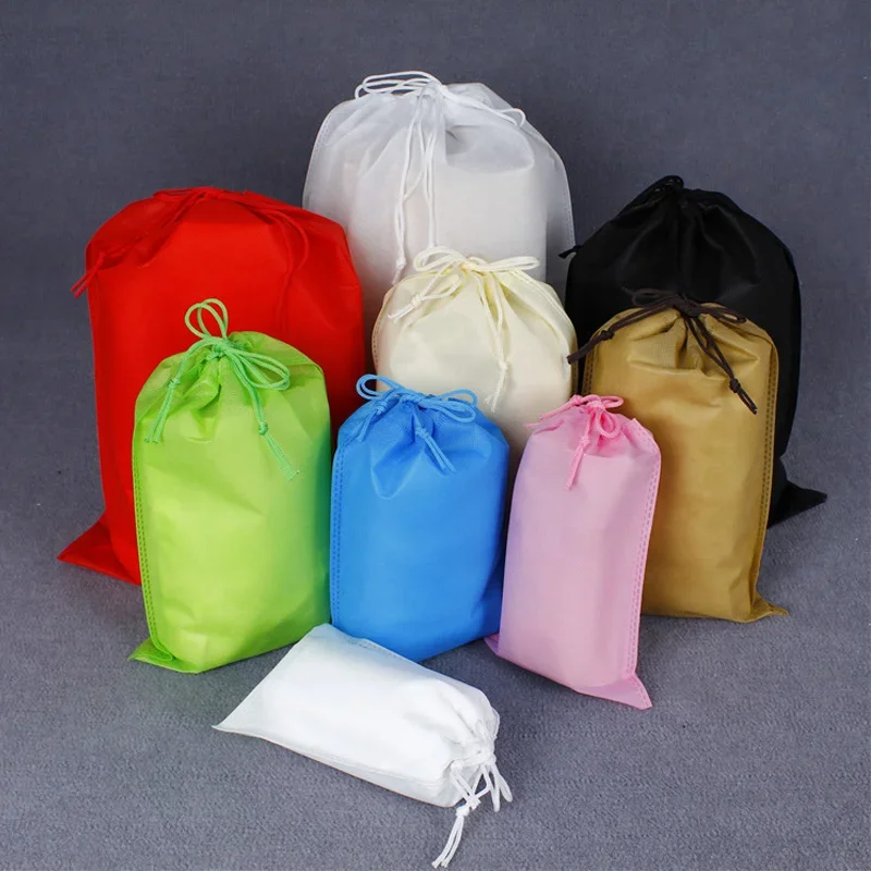 50pcs Non-Woven Drawstring Bag Travel Home Organiser Shoe Drawstring Bag Clothes Dust Tote Bag Laundry Bag DIY Printable Logo