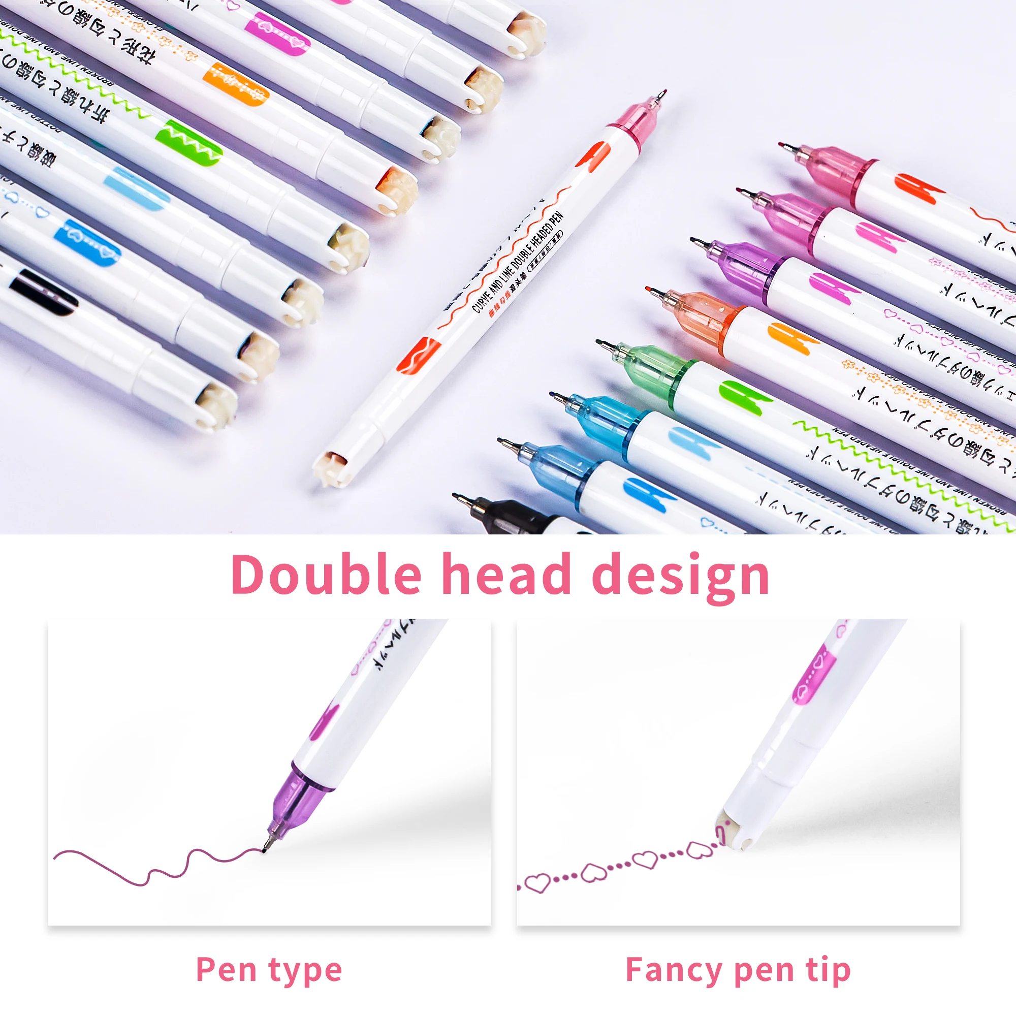 Borrence 3PCS Kawaii Flowers Line Shaped Highlighter Pens Roller Tip Curve Liner Marker Writing Journaling Drawing Stationery