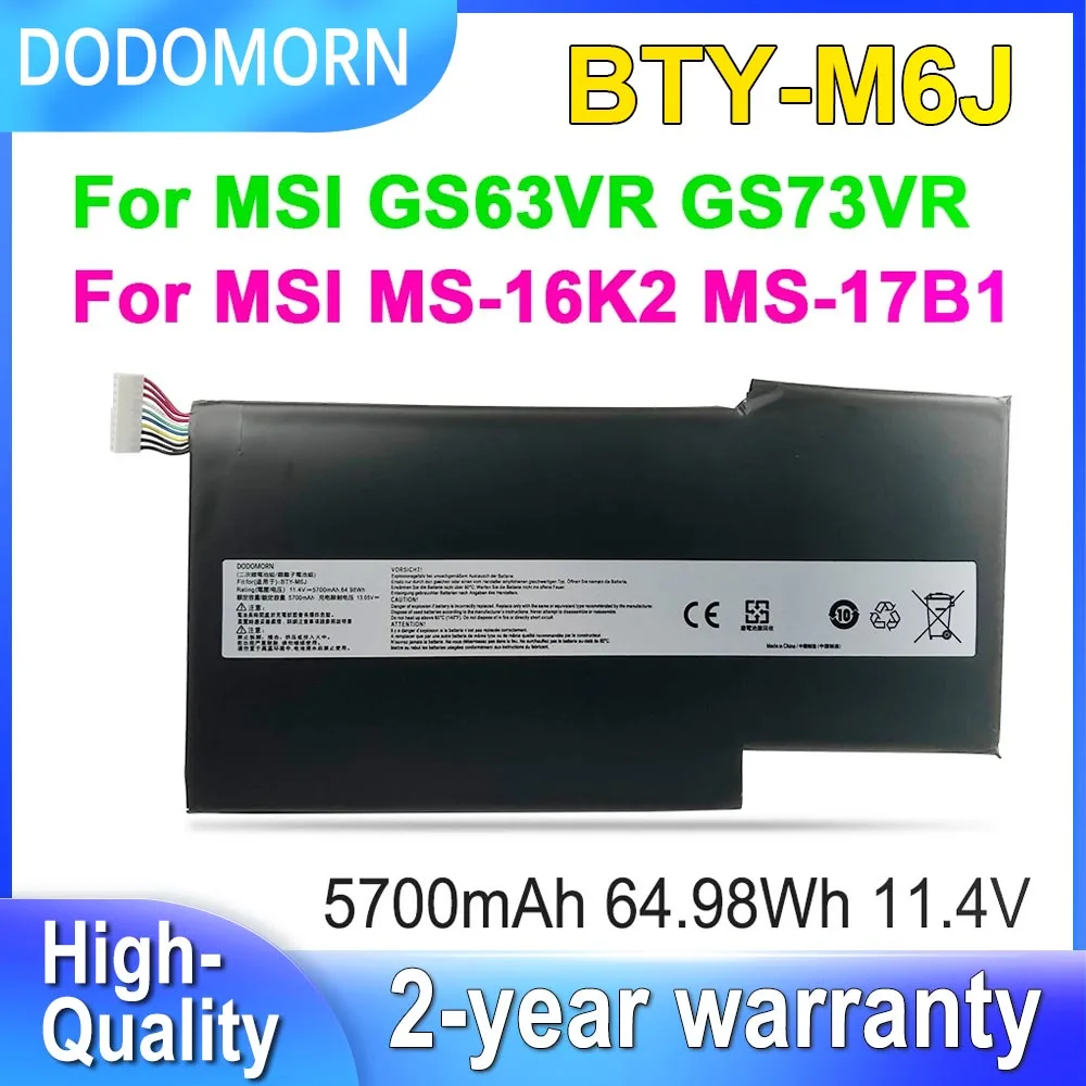 

DODOMORN BTY-M6J For MSI GS63VR GS73VR 6RF-001US 7RF-258CN MS-16K2 MS-17B1 Series Laptop Battery 11.4V 64.98Wh 5700mAh In Stock