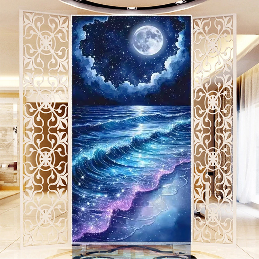 

5D square diamond painting kits full round drill Blue Beach Waves Moon Night Scenery Large Size diamond embroidery mosaic decor
