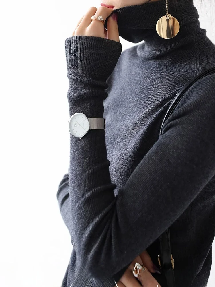 Cseta Interior de Punto con Cuello Alto, Estilo Casual para el Trabajo, Estilo Coreano, Hoada, Color Puro, Manga Larga, ...