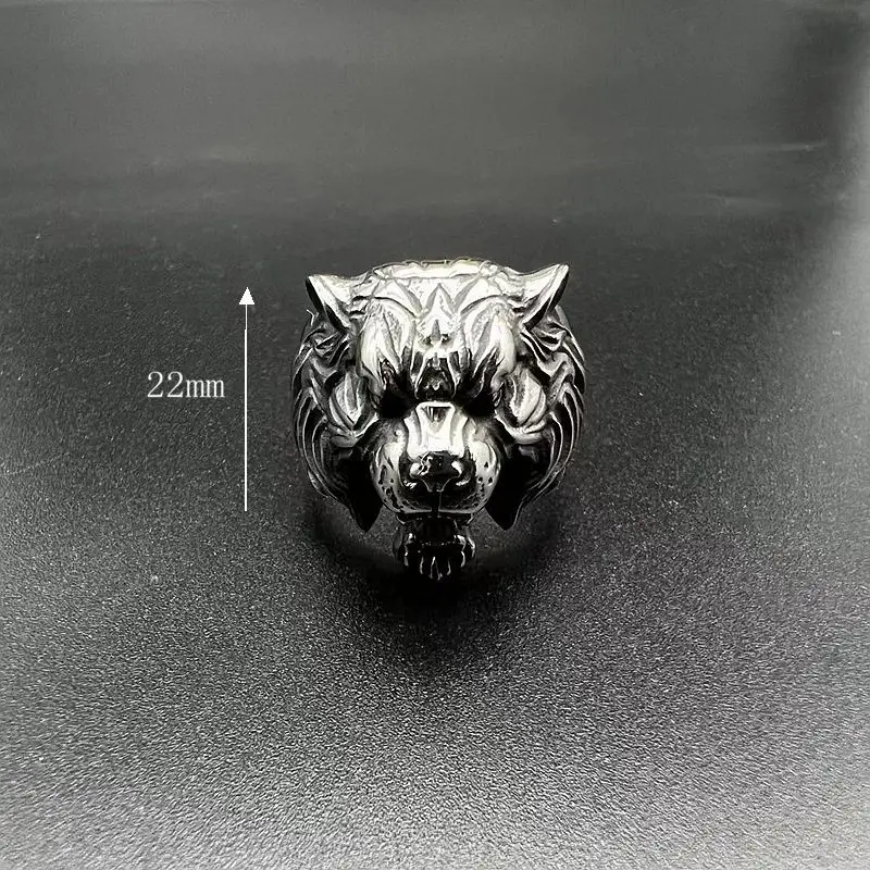 Megin D Stainless Steel Titanium Animal Tigers Head Punk Rings for Men Women Couple Friends Gift Fashion Jewelry