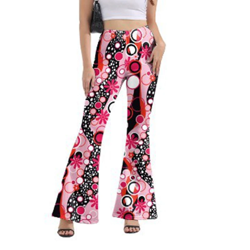 Summer vintage European and American printed wrap-around flared pants trend.