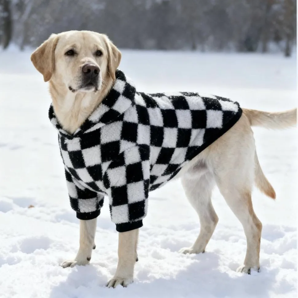 Herbst Winter Haustier Hund Kleidung Weiche Warme Fleece Mantel Für Mittlere Große Hund Mode Schachbrett Hoodie Große Hund Labrador Kleidung