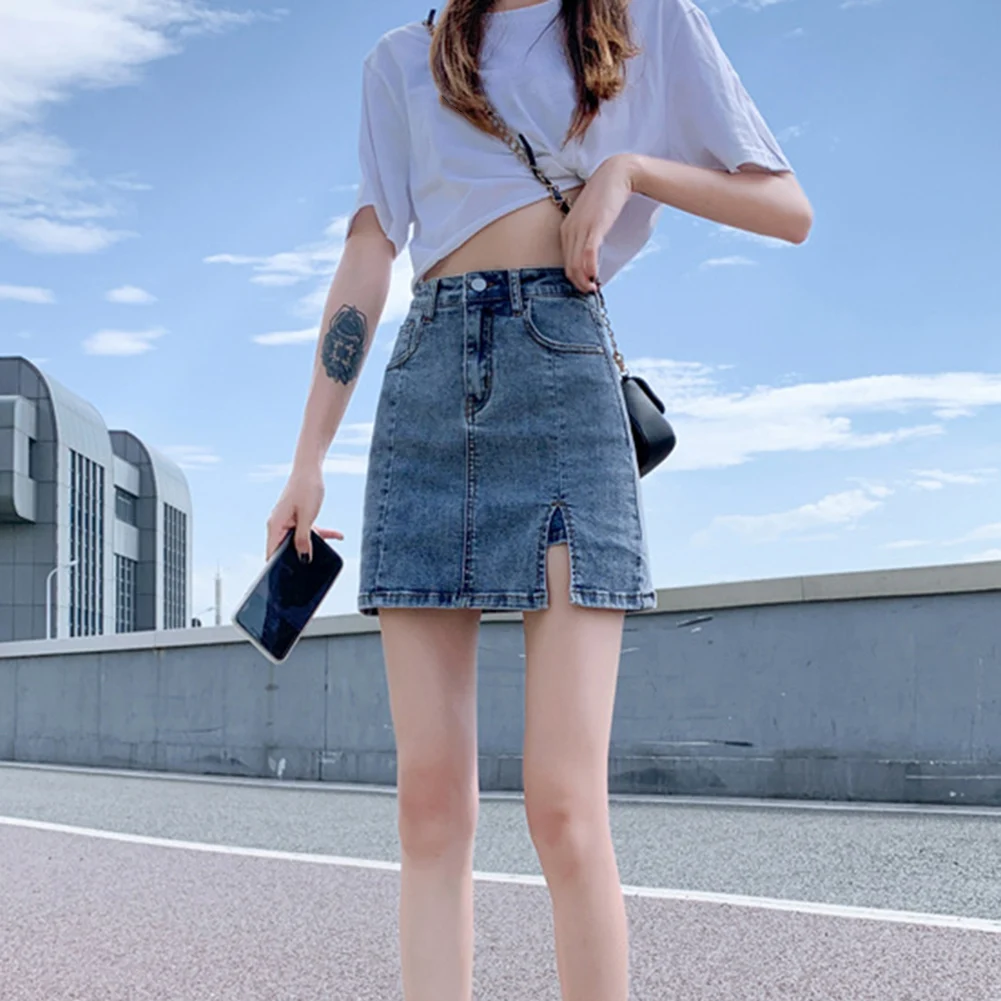 

Новая хлопковая юбка для женщин, размер 2XL, джинсовая, однотонная, стандартной длины