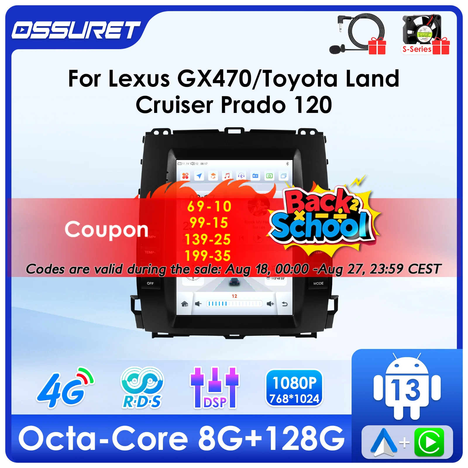 9.7 7862 Android 13 Auto autoradio Per Toyota Land Cruiser Prado 120 per Lexus GX470 Tesla Stile Lettore Multimediale GPS Stereo