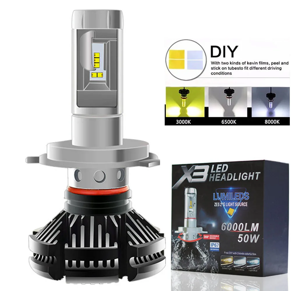 

H7 LED Headlights H4 LED Lamp H1 H11 12V 6500K HB3 9005 HB4 9006 12000LM Car LED Light Bulbs Headlamp Auto X3 Ice Lamp For Auto