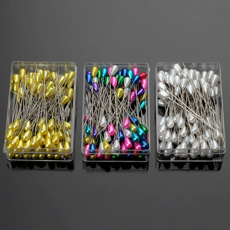 100Pcs Colorful Pearl Head Positioning Needles Straight Push Stitch Sewing Pins DIY Dressmaking Garment Crafts Sewing Tools