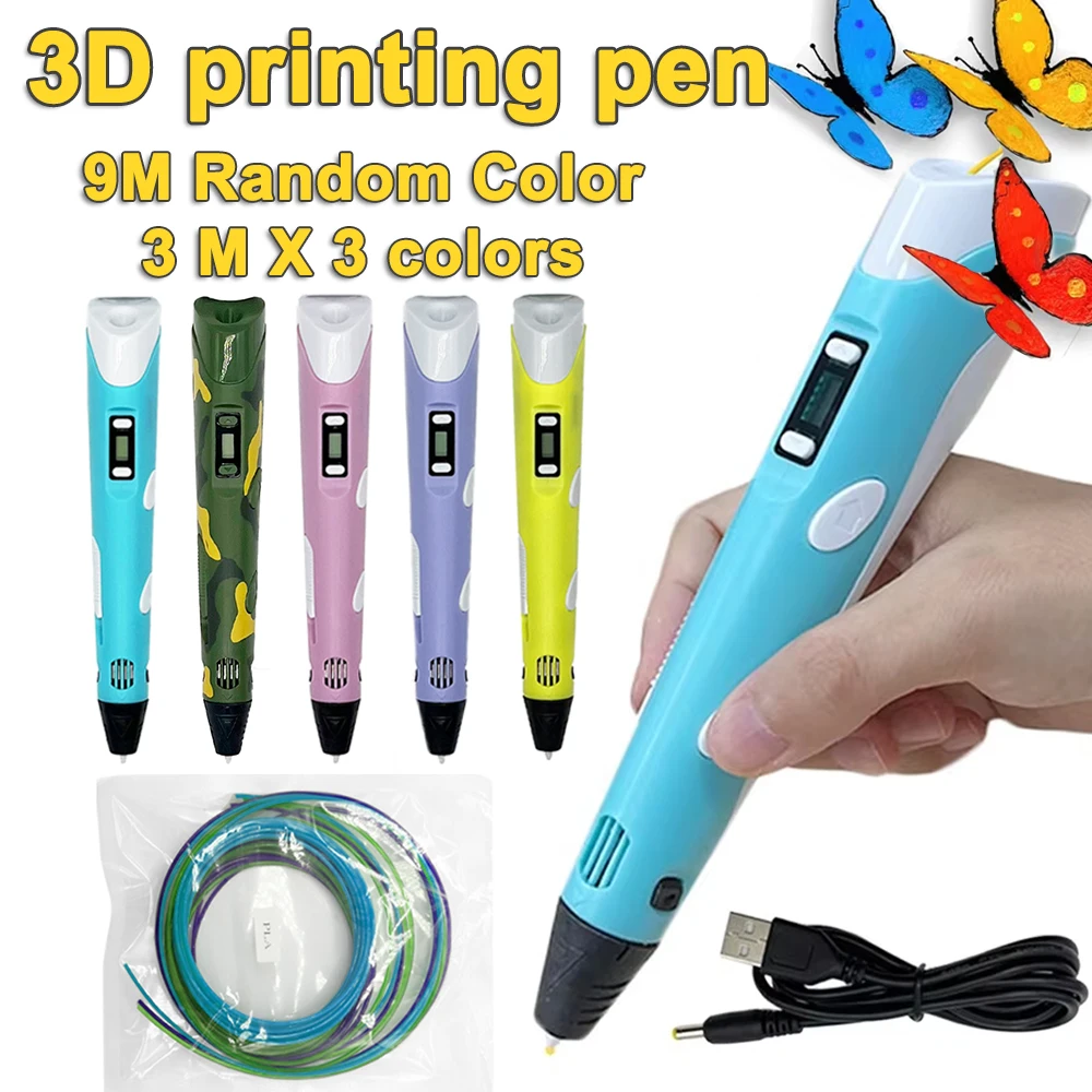 USB 3D Printing Pen DIY Drawing 9M PLA Filament Three-dimensional Graffiti Toys Art Tools For Kids Birthday Christmas Day Gift