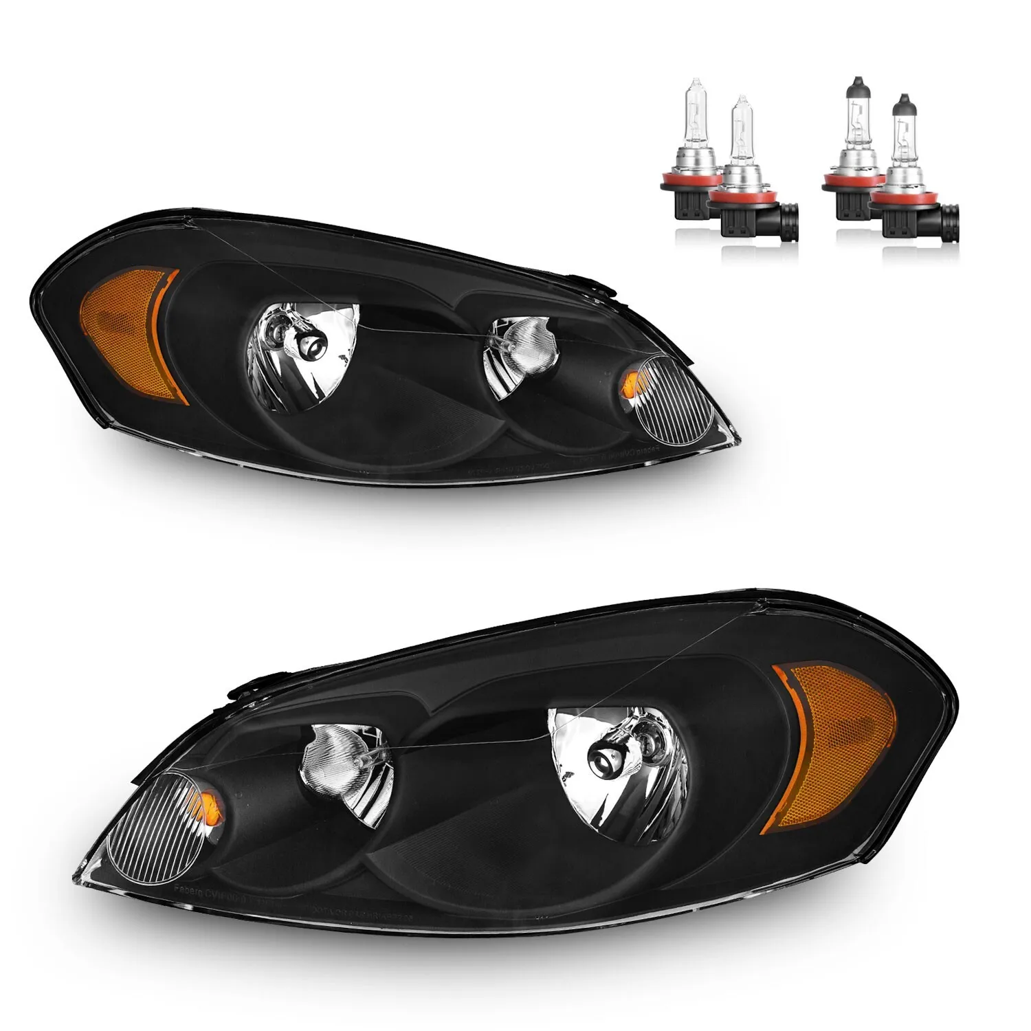 

Pair Headlights Assembly For 2006-2013 Chevy Impala Black Headlamps with bulbs