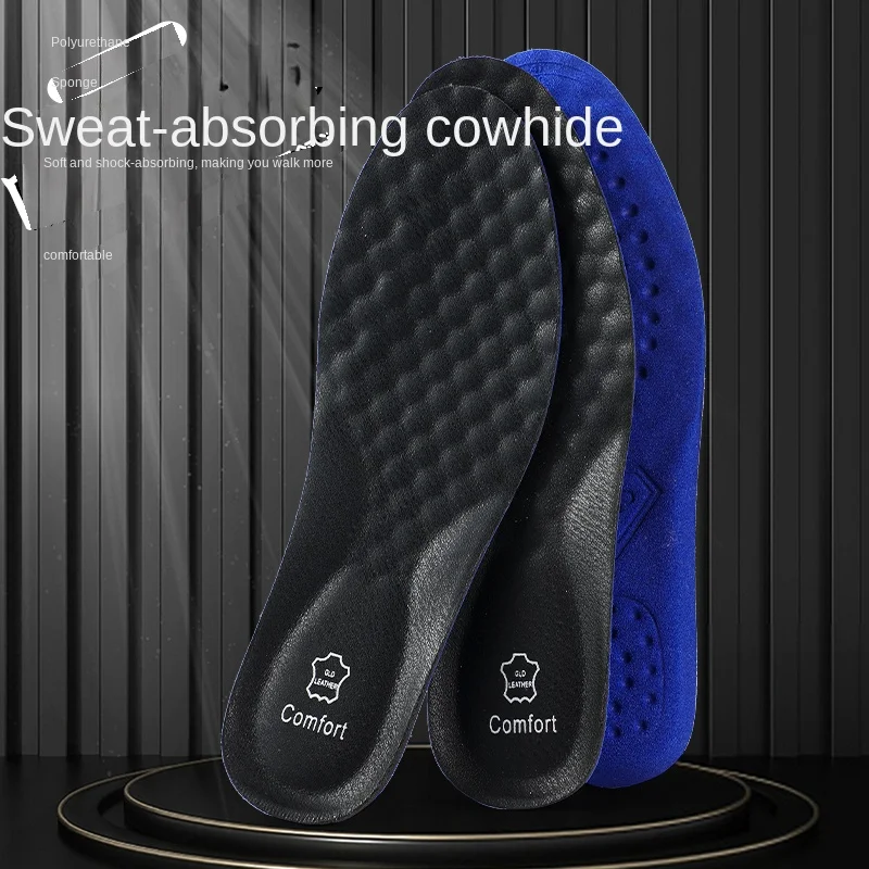 

Genuine Leather Sports Insoles for Men Sweat Absorption Arch Support Feet Pad Anti-Odor Basketball Cushioning Cowhide Insoles