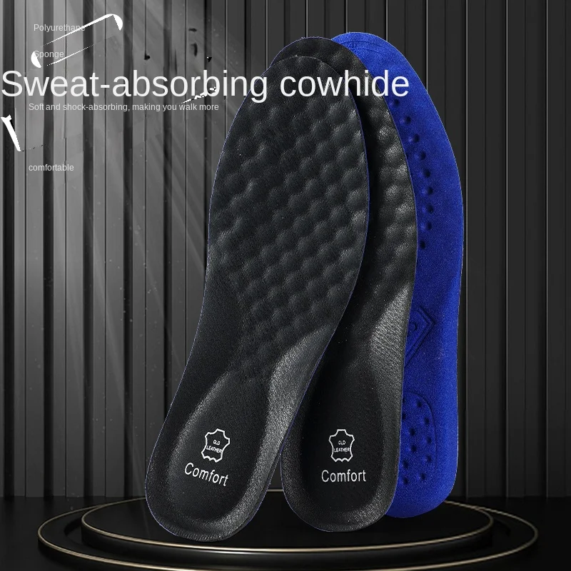 Genuine Leather Sports Insoles for Men Sweat Absorption Arch Support Feet Pad Anti-Odor Basketball Cushioning Cowhide Insoles