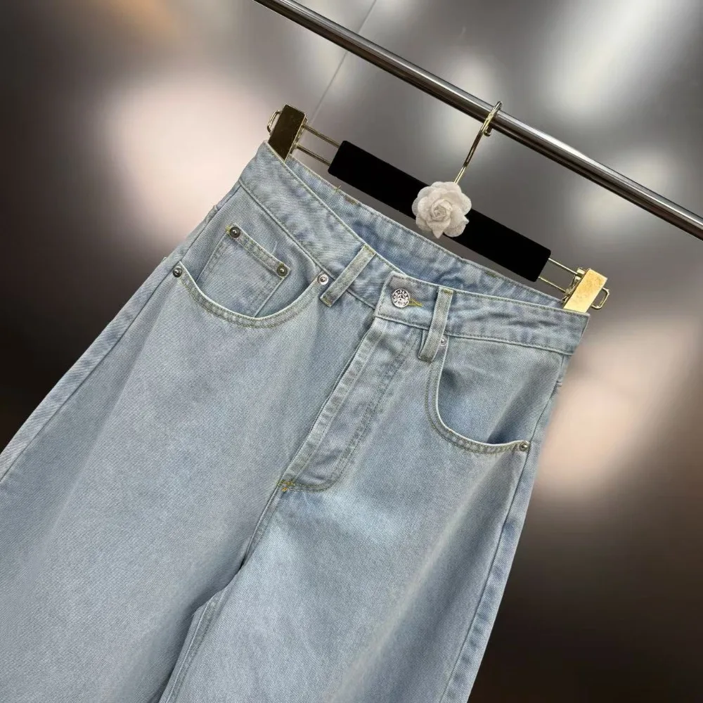 CHICEVER Sexy Spliced Back Lace Up Jeans for Women High Waist Casual Fashionable Slim Straight Leg Pants Female Autumn Clothes