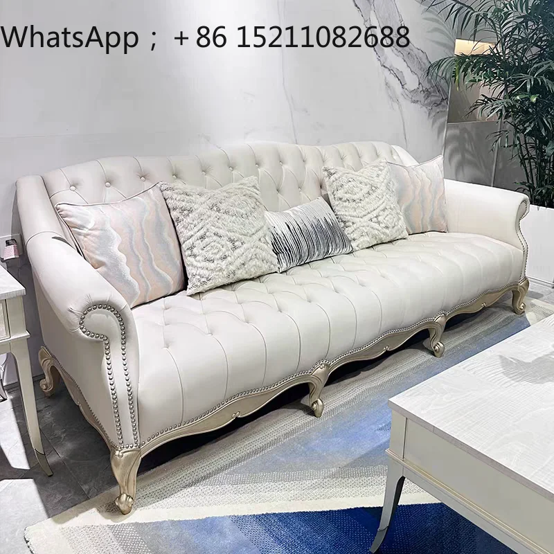 LLY Light Luxury Solid Wood Sofa Vertical Row Small Apartment Living Room Ziplock Three-Seater Sofa Villa Furniture Combo