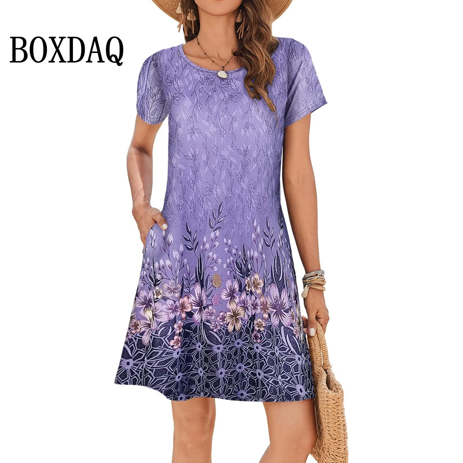 

2025 женские винтажные платья с цветочной графикой, модное свободное платье с короткими рукавами, летнее повседневное платье с принтом больших размеров 8XL 9XL