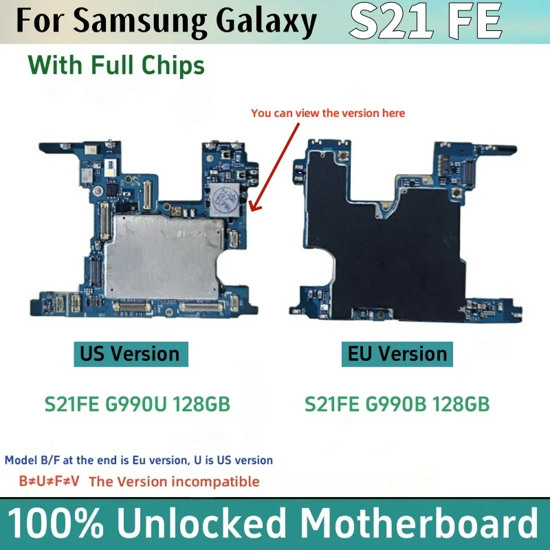 Fully Unlocked Motherboard For Samsung Galaxy S21 FE G990U G990B 128gb Mainboard  Android OS Logic Full Chips Logic Board