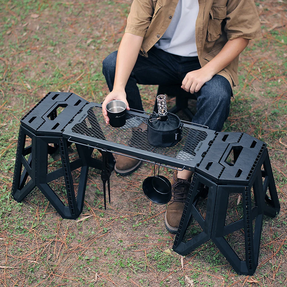 Outdoor Folding Table Multifunctional Folding Grid Table Side Hanging Table Camping Table Iron Storage Rack Picnic BBQ Travel