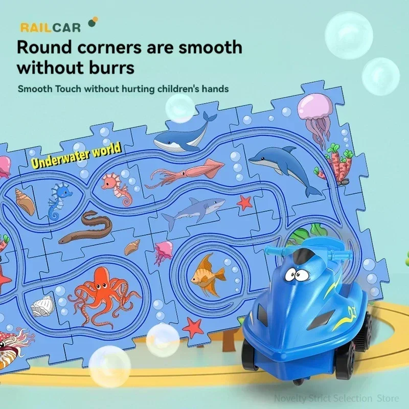 السكك الحديدية سيارة البدلة DIY لغز مرنة السكك الحديدية تحلق قاطرة الوالدين والطفل اللعب التفاعلية سيارة كهربائية ألعاب تعليمية الهدايا