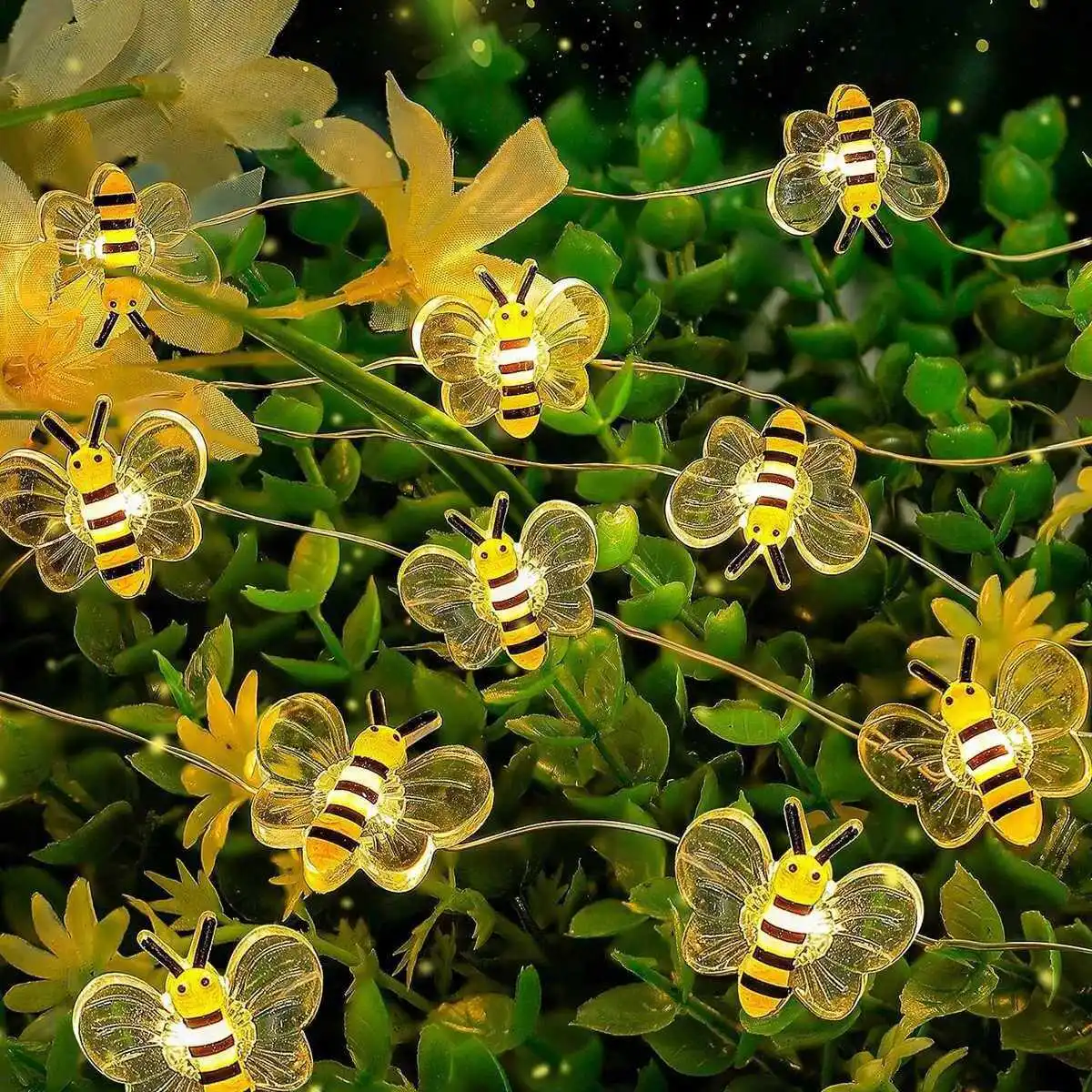 Guirnalda de luces de abeja con batería USB, 20 luces decorativas para dormitorio, plantas, Patios, fiesta, boda, navidad