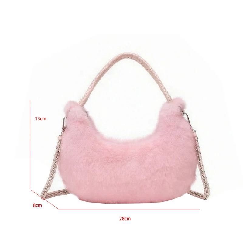 Halbmond-Design Lammwoll-Handtasche Clutch für Damen 2026 Winter Weiche Flauschige Handtasche Halbkreis-Plüsch-Umhängetasche Bolsa – Detail 1