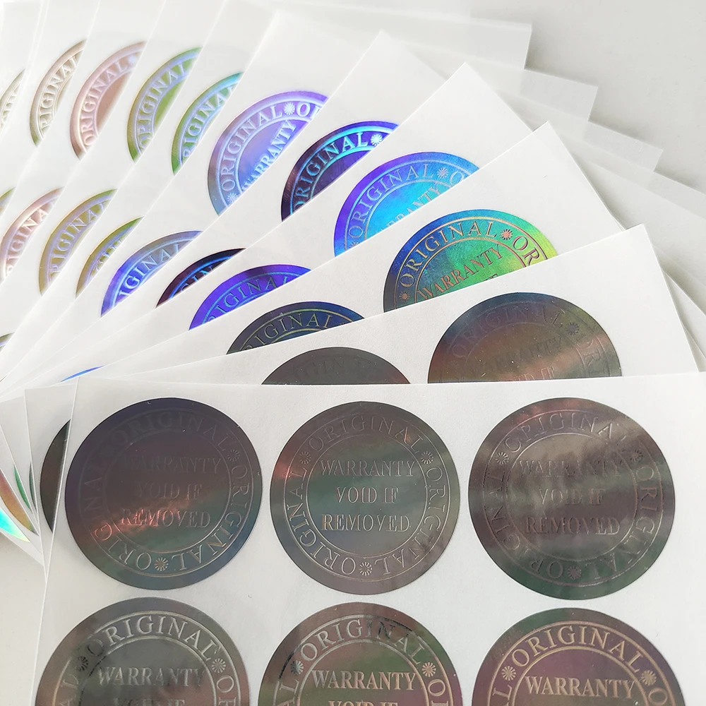 100pcs 25mm Holographic WARRANTY VOID IF REMOVED ORIGINAL Security Seal Silver Vinyl Tamper Evident Label Removal Proof Sticker