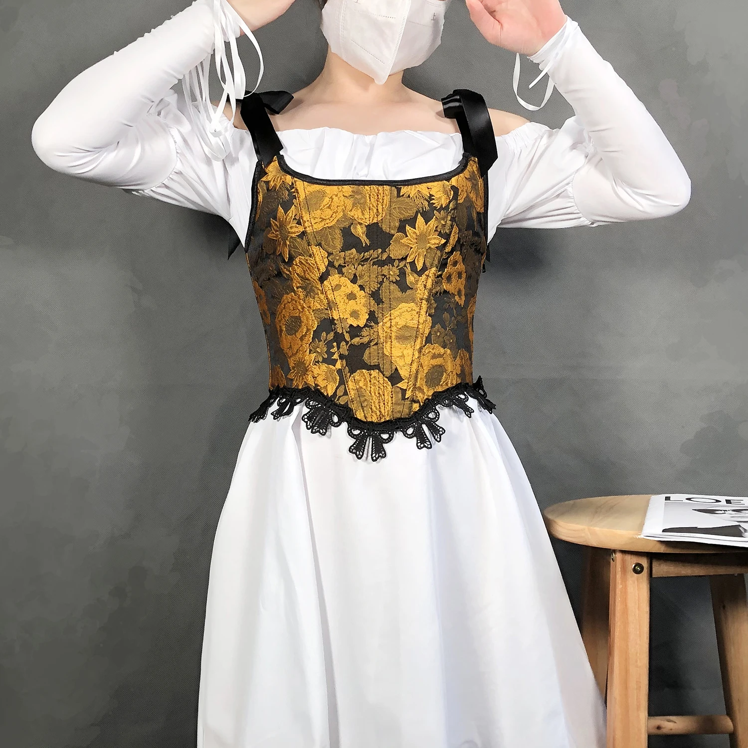 

Vintage Women Bustier Corset Tops Renaissance Tie-up Tank Top Camisole Van Gogh Flower Pattern Tight Vest Slimming Waist Bodice