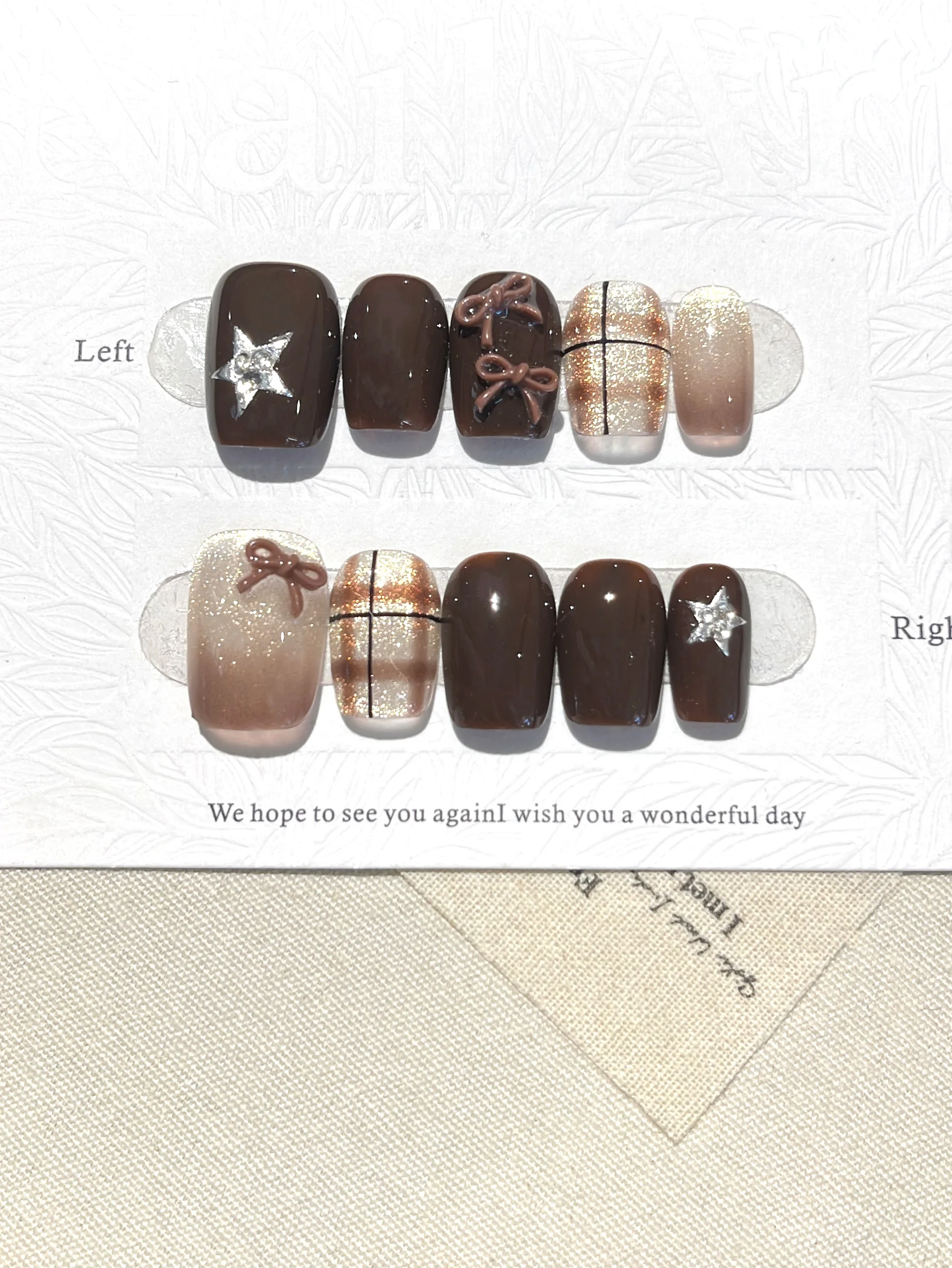 XMSJ 10PCS Exquisite Original Handmade Simple and Cute Three-Dimensional Bow and Five Pointed Star Pattern Press Nail Art