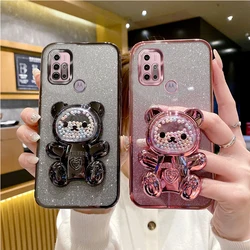 Glitter Bling Bear Silicone Phone Holder Case On For Motorola Moto G10 G20 G30 Motorola20 Motorola30 Girl Woman Stand Back Cover