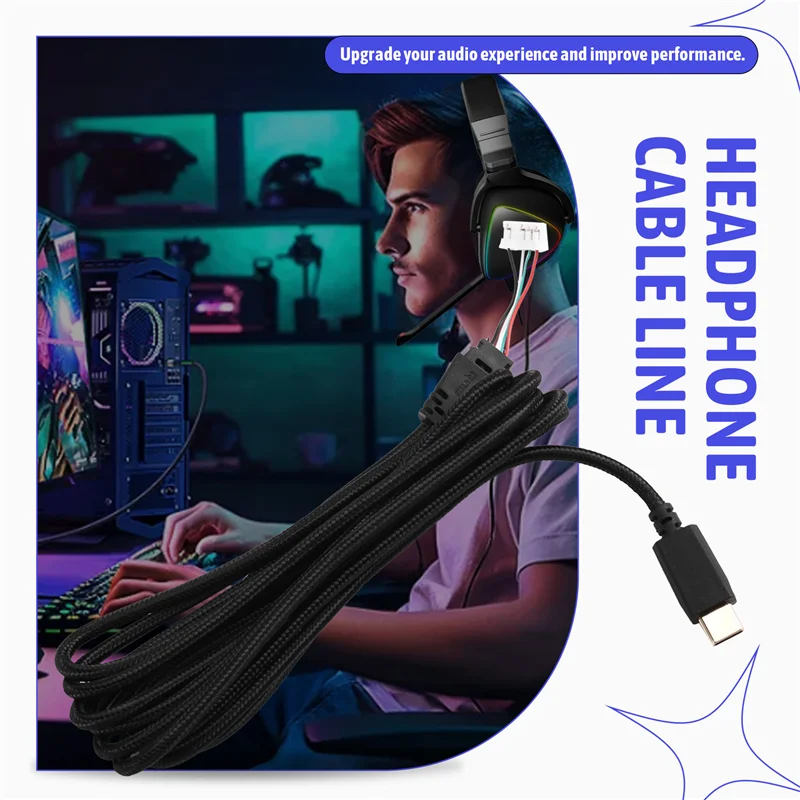 USB-C Gaming Headset Cord For ASUS ROG Delta/ROG Delta S Aux Wire Headphone Cable Line-TCES