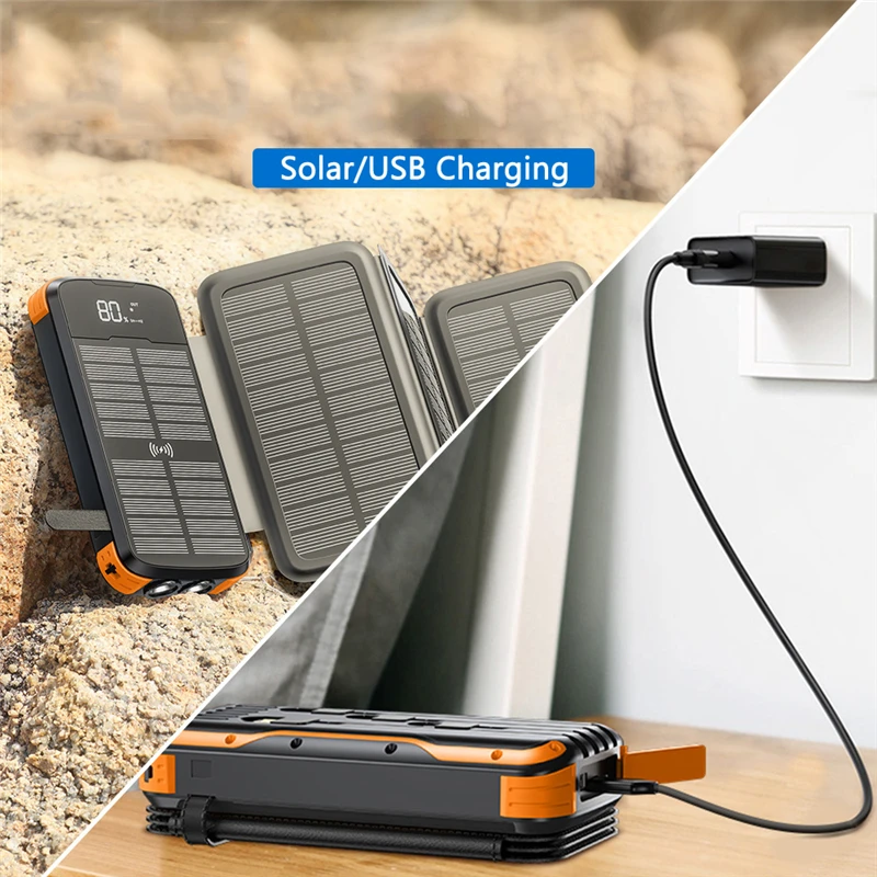 Solar Power Bank 43800mAh Qi Wireless Battery Charger for iPhone Samsung Huawei Outdoor Portable Powerbank with Cable for Xiaomi