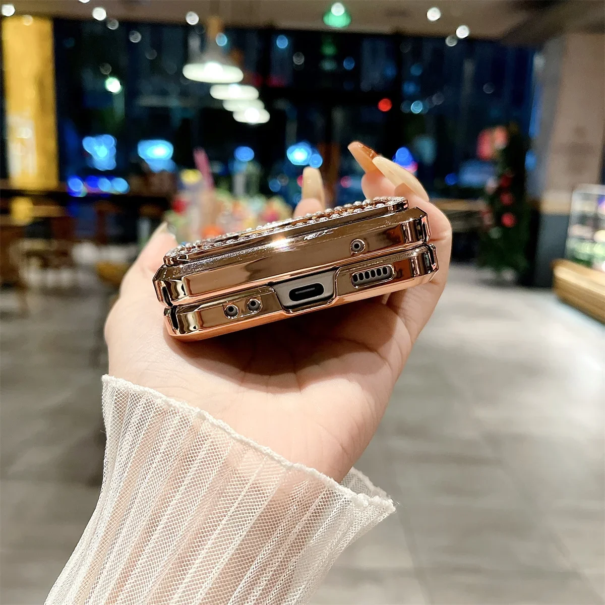 Rhinestone Glitter Bling Pu Leather Trim Phone Case For Samsung Galaxy Z Flip 6 5 4 3 5G Hinge Plating Plastic Back Cover