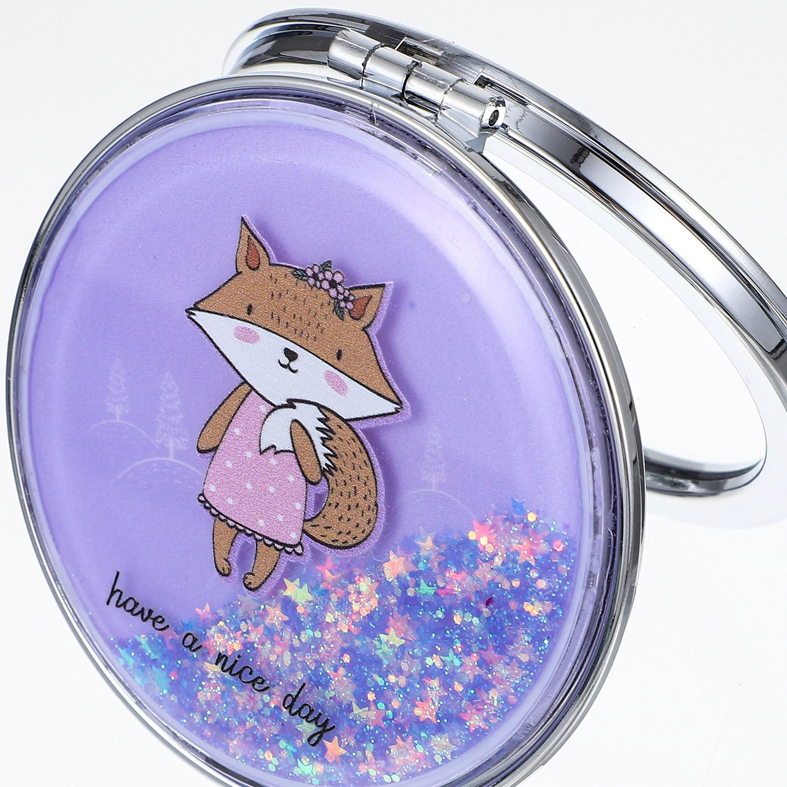 Make-upspiegel met glittereffect Compacte ronde dubbelzijdige draagbare minispiegel voor dames Reizen Outdoor Mode make-upaccessoire