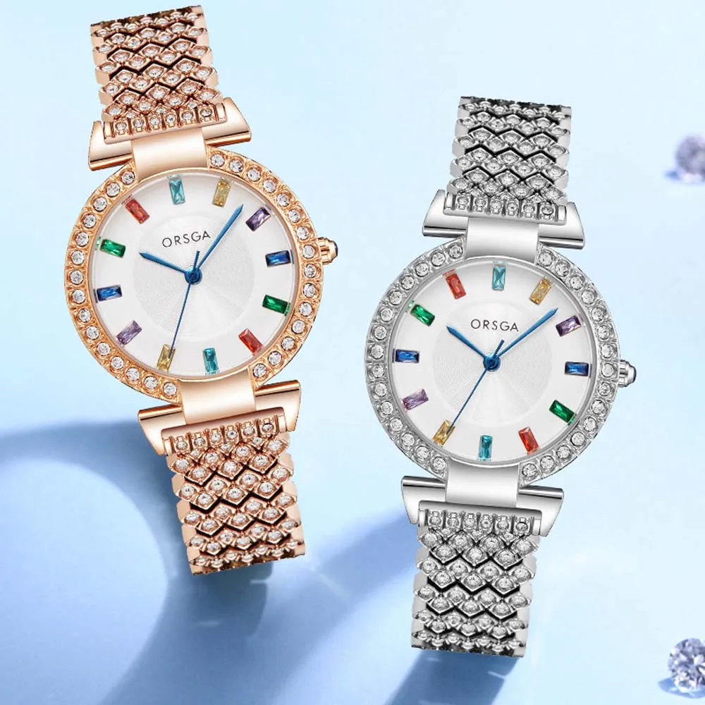 ORSGA Colored Diamond Women's Quartz Wristwatch Luxury Fashionable Niche Bracelets Starry Sky Design Women's Watches Gifts