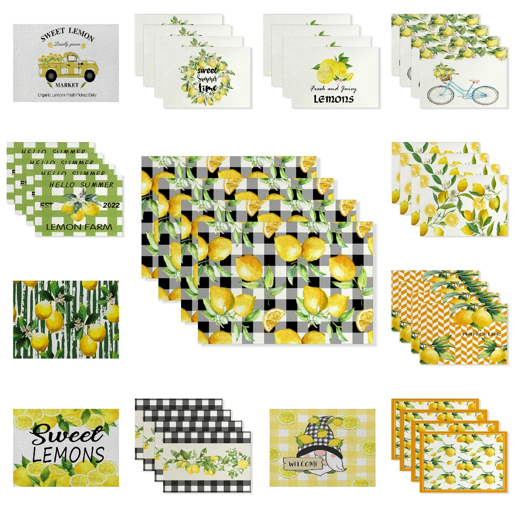 Manteles Individuales de limón dulce y fresco, vajilla de mesa de comedor resistente al calor, manteles individuales para tazas de café para uso diario en el hogar y festivales