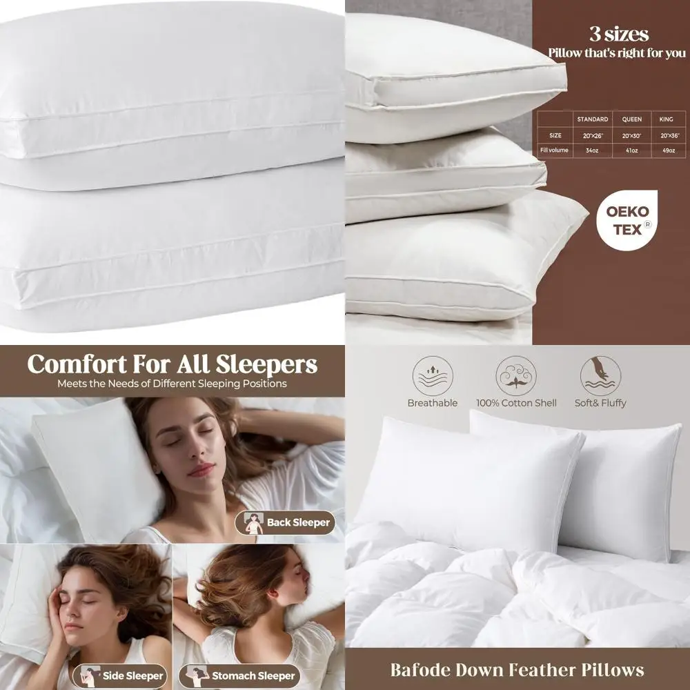 

Queen Size Goose Down Pillows Pair, Cotton-Covered, Gusseted for Comfortable Sleeping