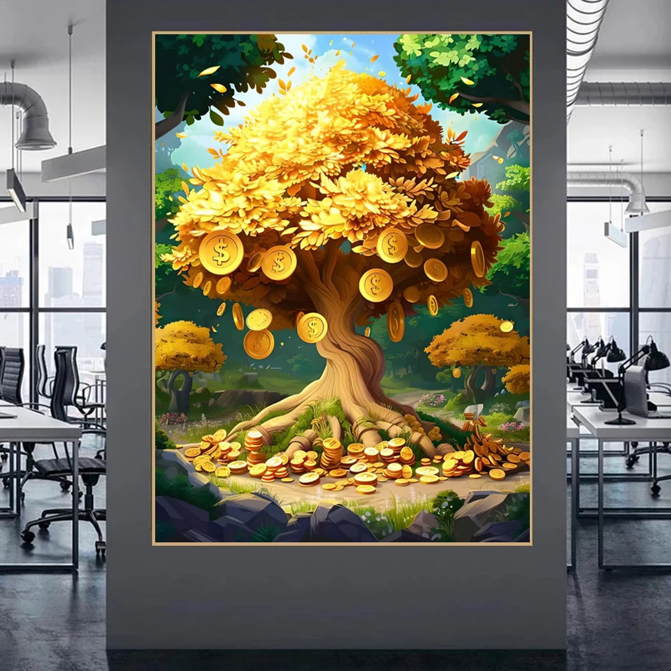 Pittura diamante fai da te albero dei soldi fantasia paesaggio mosaico immagine di strass punto croce ricamo kit albero della vita Decor